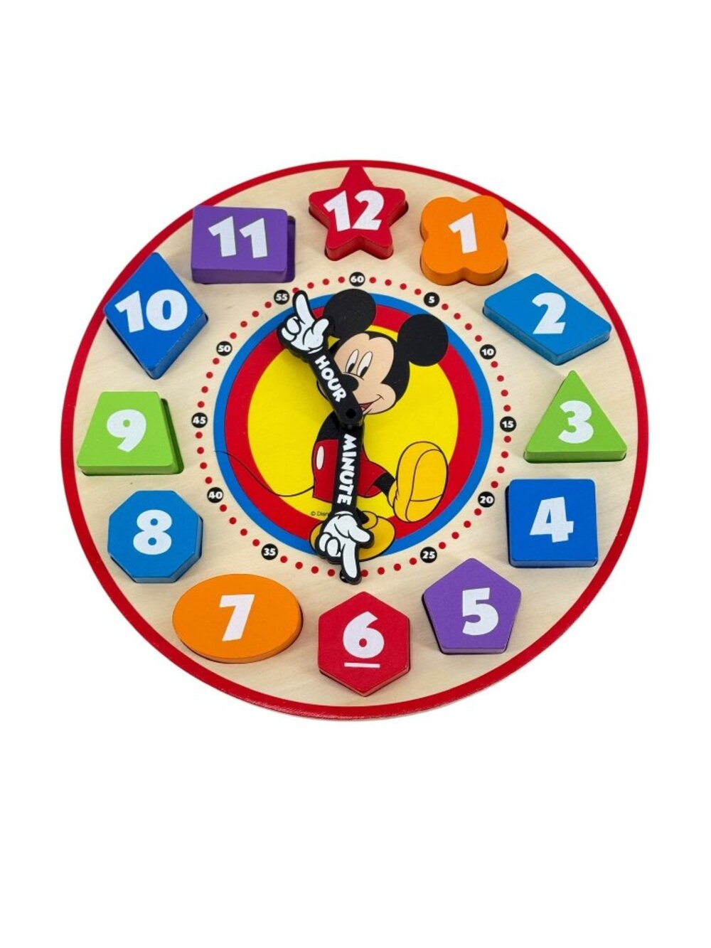Disney Melissa & Doug Mickey Mouse Wooden Shape Sorting Clock Movable Hands 3+